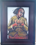 Pumpkin Woman - Itai Vangani - Framed Acrylic painting on board in brown wooden frame