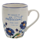 My Grace is Sufficient for You Ceramic gift mug. white mug with floral design