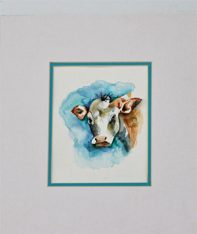 Turquoise Cow Watercolour Painting by Marian Hammon