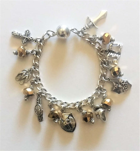 Armour of God Stainless Steel Bracelet with bronze Crystals