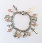 Armour of God Stainless Steel Christian Ladies bracelet with champgne coloured crystals