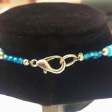 Beaded Ladies Necklace Blue White Metal Beads clasp
