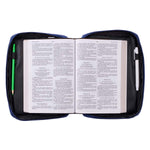 Everything Beautiful Navy Bible Bag with Bible open inside and a pencil