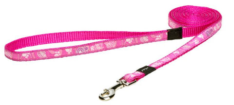 Rogz Fancy Dress Small 11mm Jellybean Fixed Dog Lead Pink Paw