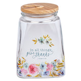 In all things give thanks Glass Gratitude Jar with Cards