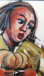 Pumpkin Woman - Itai Vangani - Framed Acrylic painting on board detail of face