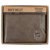 John 3:16 Cross Genuine Leather Christian Mens Wallet in Gift Box