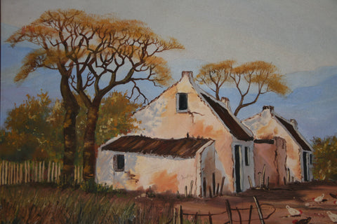 Old Cape Dutch Farmhouse by Linda Nel framed acrylic painting on board