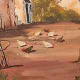Old Cape Dutch Farmhouse by Linda Nel framed acrylic painting on board detail of chickens on road