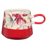 Pray And Never Give Up Floral Red Double Mould Christian Ceramic Mug