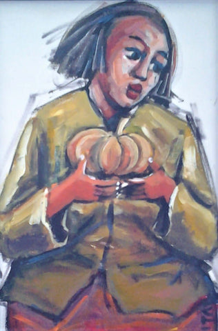 Pumpkin Woman - Itai Vangani - Framed Acrylic painting on board
